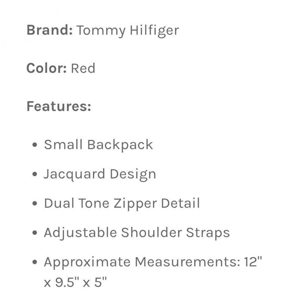 New with Tags! Vintage Red Tommy Hilfiger Monogram Signature Logo Mini Backpack - Picture 6 of 8